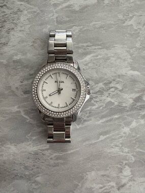 Fossil Silver Crystal Accent Stainless Steel Bracelet Watch